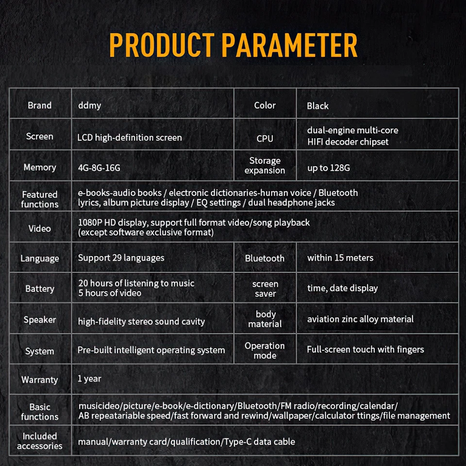 Portable Bluetooth MP4 MP3 Touch Scree HiFi Music Player FM Radio Support 256GB - image 4 of 4