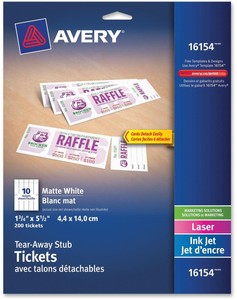 image is loading avery r matte white tickets with tear away
