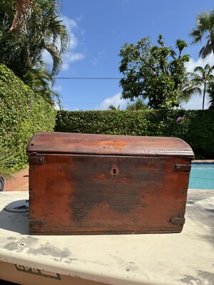 Antique 17th Century 1600's Spanish? Domed Wooden Chest & Original Iron Hardware