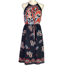 Ann Taylor Loft Dress Women S Black Multicolor Paisley Halter Cocktail Party
