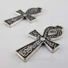 Egyptian Ankh Charms 37mm Antiqued Silver Plated Pendants C4175 - 2, 5 Or 10PCs