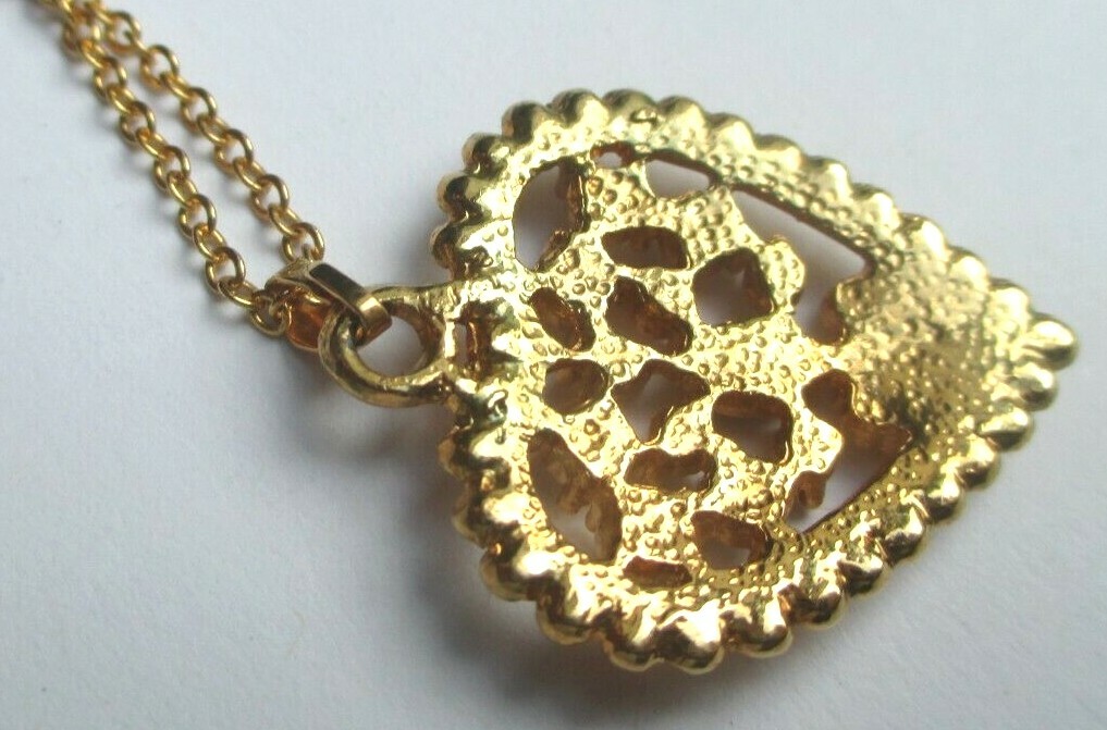 Collier Pendentif Cœur Or Avec Cristaux - Bijou Vintage Fantaisie, état Impeccable - Occasion
