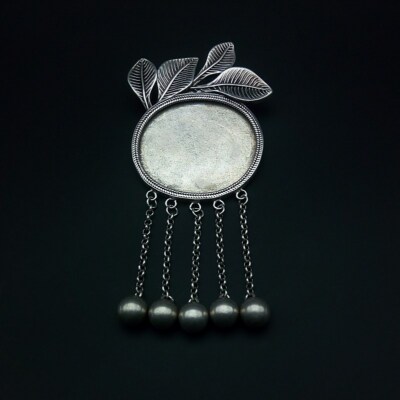 Chinese pure Handmade Miao silver bell tassels DIY embed leaf necklace pendant