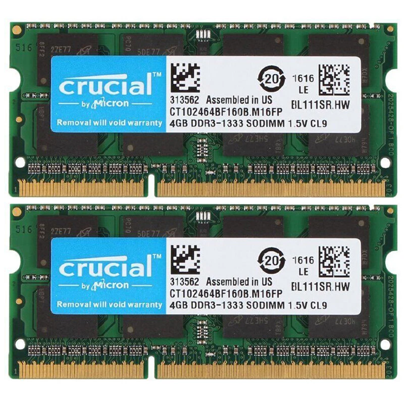 Crucial 8GB KIT 2X 4GB DDR3 1333MHz PC3 10600S Laptop 204Pin SODIMM Memory RAM - Image 3 of 4