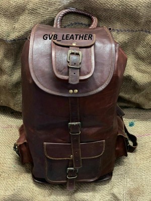 NEW Real genuine Leather Men's Backpack Vintage Bag laptop Rusksack Easy To Use