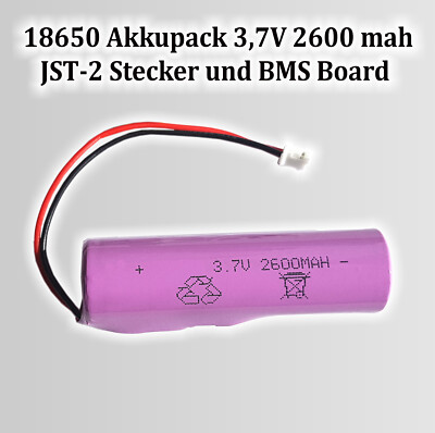 1S1P Akku-Pack 3.7V 2600mAh LiPo mit JST-PH 2 Connector, BMS Board