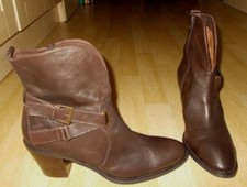 Ladies MARC Brown Leather Strap&Buckle Feature Heeled Mid Calf Boots-Size EU 41