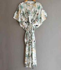 Indian White Animal Printed Cotton Hippie Maxi Women Nightwear Caftan Dress