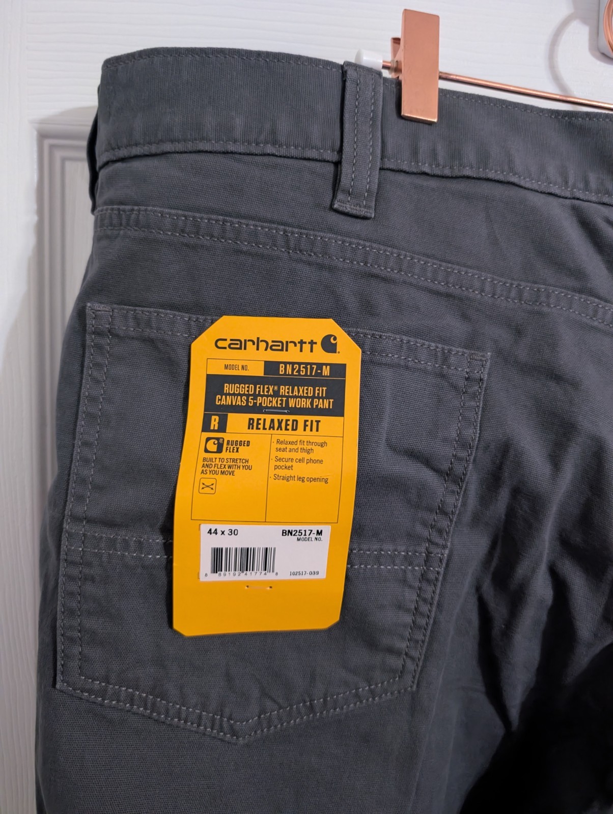 New Carhartt Mens Rugged Flex Relaxed Canvas Work Pant Relaxed Fit 44x30 Gray thumbnail 3