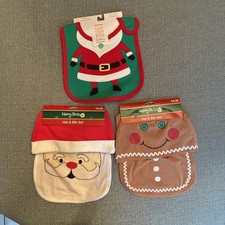 3 Pc Christmas set 1 Santa bib, 1 Santa hat  bib  1 gingerbread man hat  Bib
