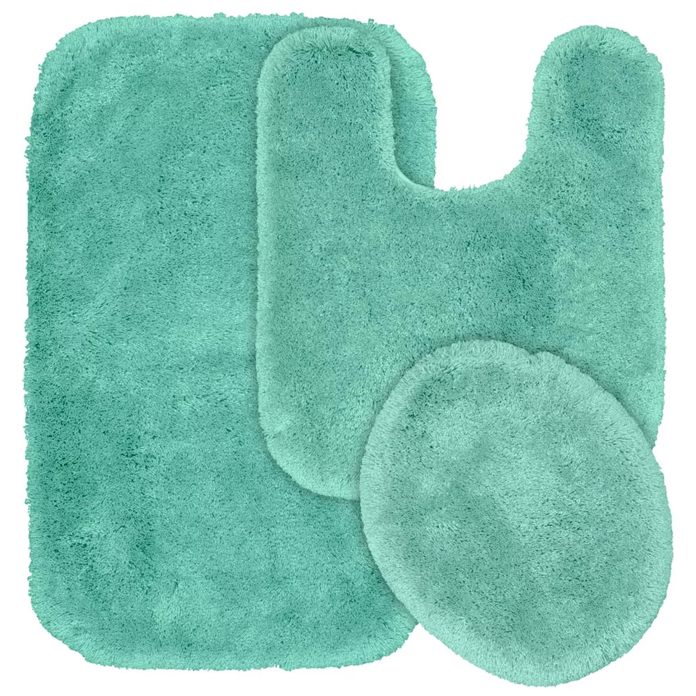 3Pc Finest Luxury Ultra Plush Washable Nylon Bathroom Rug Set Sea Foam