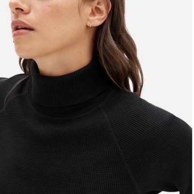 Everlane Black Organic Cotton Waffle Knit Turtleneck Thermal Top