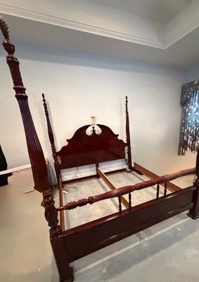 Four Poster King Bed Frame Cherry Wood Ornate Carvings