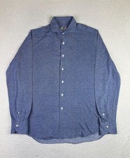 Canali Dress Shirt Mens Large Blue Geometric Cotton Made In Italy LS