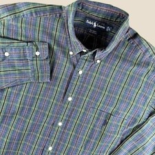 Vintage Ralph Lauren Shirt Mens L Big Tartan Plaid Button Down Preppy OldMoney