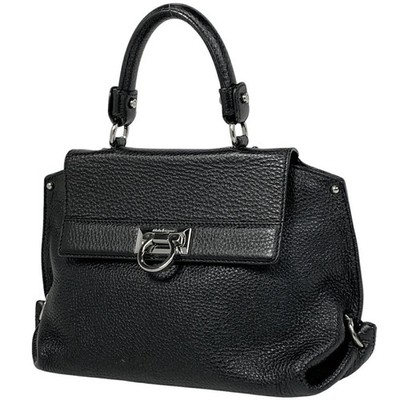Salvatore Ferragamo Gancini Logo Sofia Handbag Leather Black