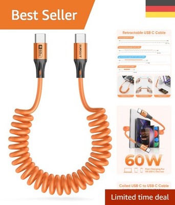 USB C auf USB C Spiralkabel 2er Set 0.3M-0.8M, 60W Schnellladung & Orange Farbe