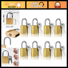 8 Pack Small Keyed Padlocks 32mm Gold Compact D Shape Hardened Alloy for Luggage