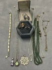 Vtg Sterling Silver Jewelry Lot Jade Abalone Amethyst Necklaces Opal Diamond
