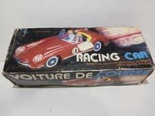 Vintage Friction Red Metal Open Car MF763 with 2 Figures, Rubber Tires, Boxed,