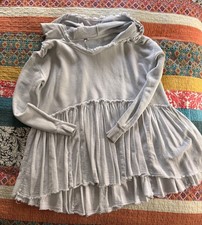 Free People hooded Sweater Top blue V Neck slouch Women's S OVERSIZED