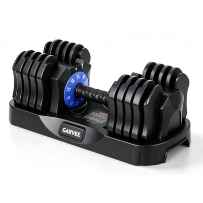 Adjustable Dumbbell 10-55LB Quick Select Dial with Steel Plates Lock Into Base