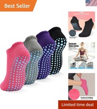 Versatile 4-Pair Non-Slip Socks for Women, Perfect for Yoga and Pilates, 5-12