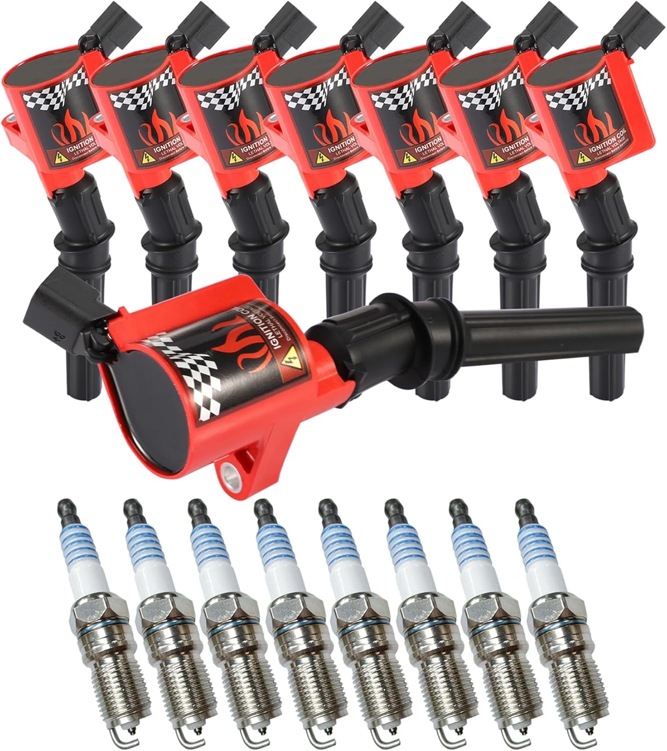 8 Pack CarBole Curved Boot Ignition Coils with Spark Plugs Set