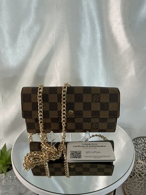 AUTH LOUIS VUITTON Damier Ebene Portefeuille Sarah Wallet w COA unbranded chain