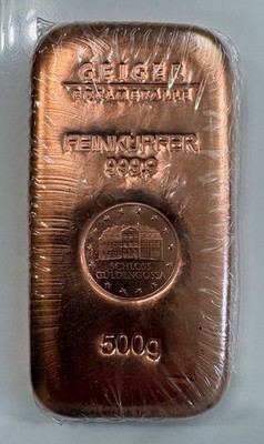 Germany Geiger Schloss Güldengossa 1/2 kg kilo 500 g grams .999 Fine Copper Bar
