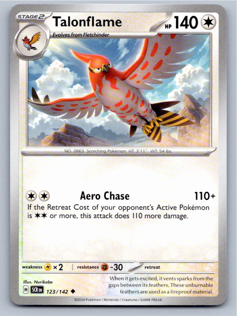 2024 POKEMON TALONFLAME STELLAR CROWN 123/142 UNCOMMON NM A36575 FREE S&H