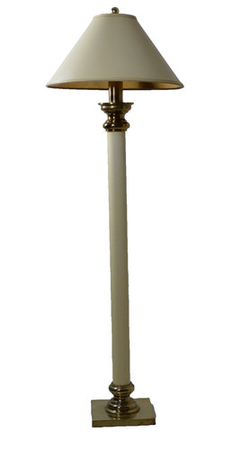 Stiffel Cream Faux Snakeskin Brass Floor Lamp