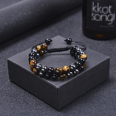 Triple Protection Tiger Eye Hematite Obsidian Bead Healing Adjustable Bracelet