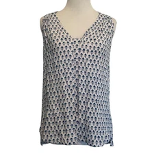 Rebecca Taylor Floral Pleat Front Tank Womens Size 0 Blue Ditsy Tulip V-Neck Top
