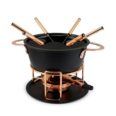 Swissmar Realp 11-Piece Cast Aluminum Fondue Set - Ideal 1.5L, Black/Copper 