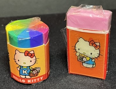 Lot of Two (2) Vintage Sanrio Hello Kitty Erasers (Japan) Mostly Sealed