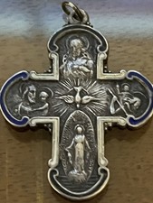 Vintage Sterling Silver 4-Way Cross Blue White Enamel St Christopher Joseph 4.7g