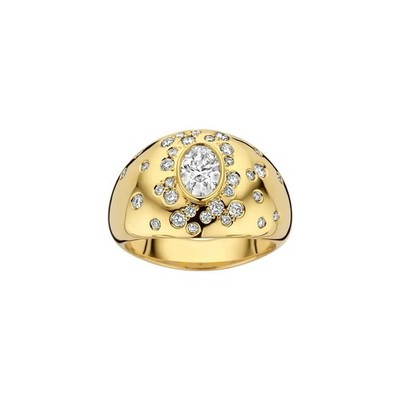 935 Argentium Silver Dome Ring Oval Stone Scattered Accent Statement Cocktail