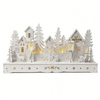 INtrenDU Weihnachtsdorf Aus Holz Mit Led-Beleuchtung, Weiß, 30 Cm, Fensterdeko
