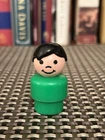 Vtg Fisher Price Plastic Little People Green Body Black Hair Boy