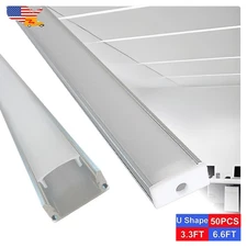 U Shape 6.6FT/2M Led Aluminum Profile 50 Pack With Frosted Cover Easy Install