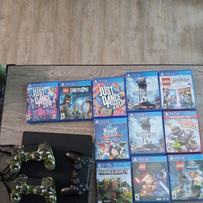 Sony PlayStation 4 Slim Black Console Bundle, 3 Controllers + 11 Games