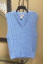Vtg Cranbrook Mens XL Light Blue Cable Knit V neck sweater Vest
