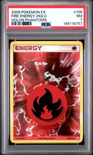 2006 POKEMON EX HOLON PHANTOMS #106 FIRE ENERGY-HOLO PSA 7