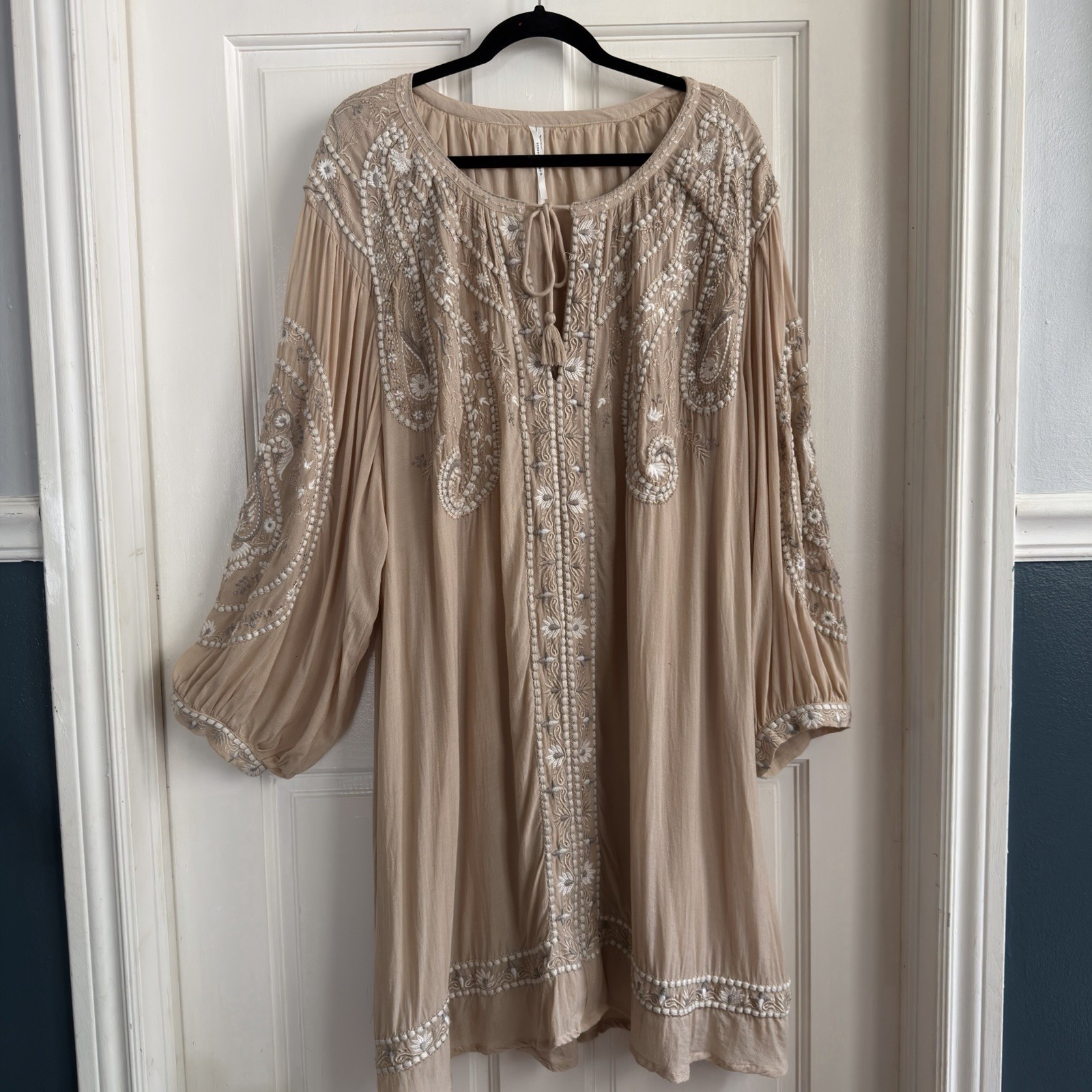 Anthropologie Deco Tunic Dress Embroidered Paisley Sz 2x Boho Gypsie