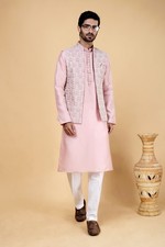 3 Pc Indian Mens Designer Embroidered Eid Wear Kurta Payjama Jacket Set India