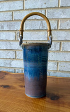 Clarksville Pottery Studio Art Bamboo Handle Glaze Multicolor Canister