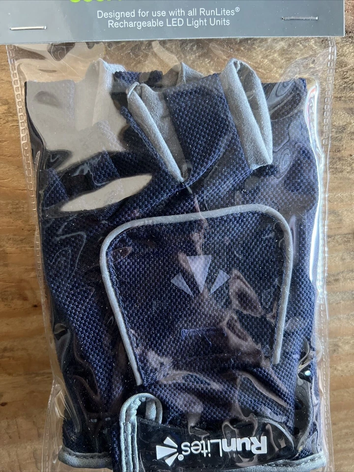 RunLites Cycling Bike Padded Fingerless Light Gloves With Battery Navy Sz Large - Image 3 of 4