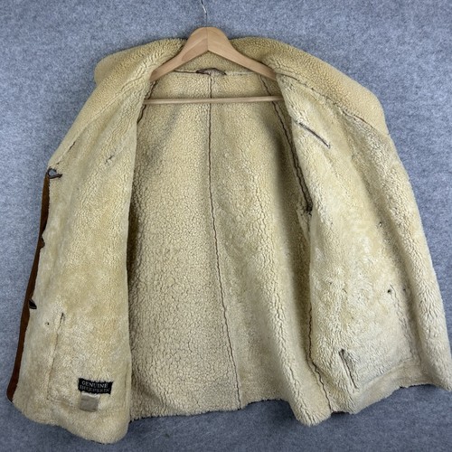 Vintage Sheepskin Jacket Mens Medium M 40 Brown Suede Shearling Coat 90s - Picture 14 of 15