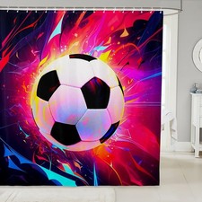Soccer Fabric Shower Curtain for Soccer Game Bathroom Waterproof with 12 Hook...